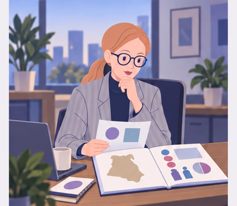 Anna reads a short cultural profile of Egypt before a meeting.